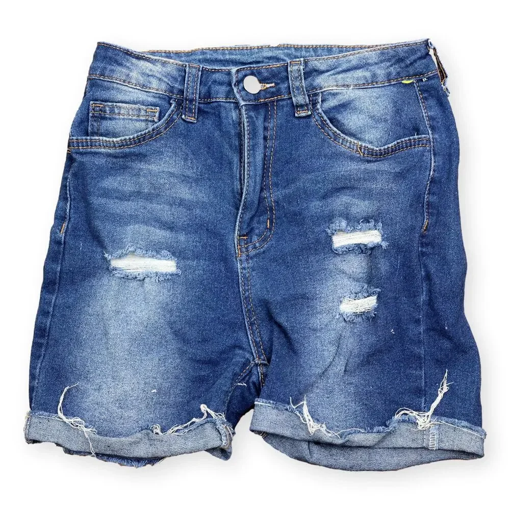Shein Teen Cut Off Distressed Jean Shorts High Rise 5 Pocket Size 12-13Y